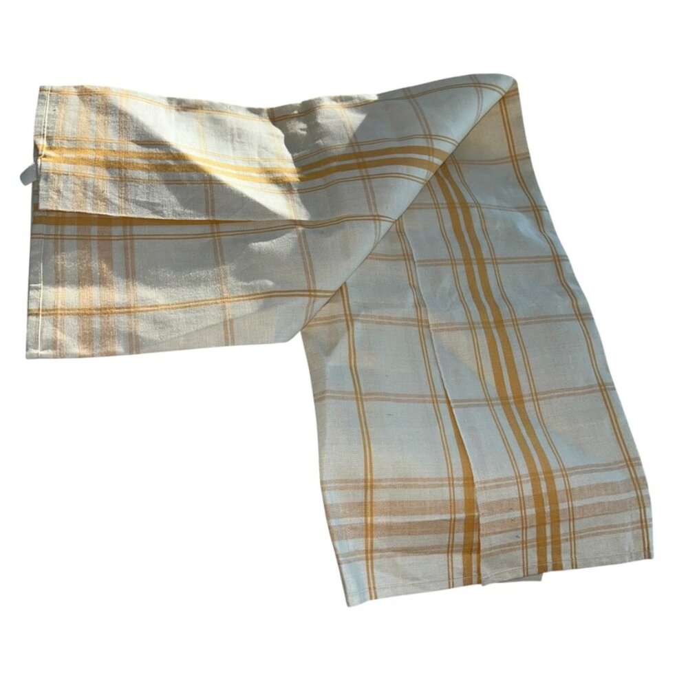 Vintage LINEN NEW golden yellow window pane plaid tea dish towel